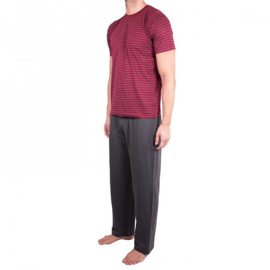 Długa piżama męska Molvy w szare i czerwone paski (KT-019)