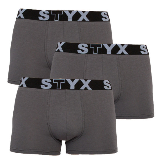 3PACK bokserki męskie Styx sportowe elastyczne ponadwymiarowy ciemnoszare (R10636363)