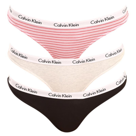 3PACK stringi damskie Calvin Klein ponadwymiarowyd wielokolorowe (QD3800E-W5A)