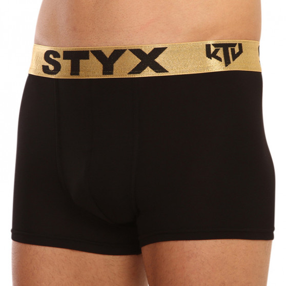 Bokserki męskie Styx / KTV sportowe elastyczne czarne - złota guma (GTZ960)