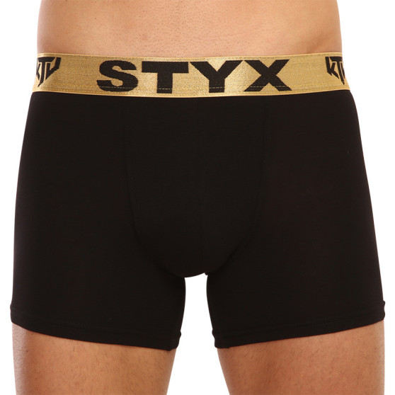 Bokserki męskie Styx / KTV długie sportowe elastyczne czarne - złota guma (UTZ960)
