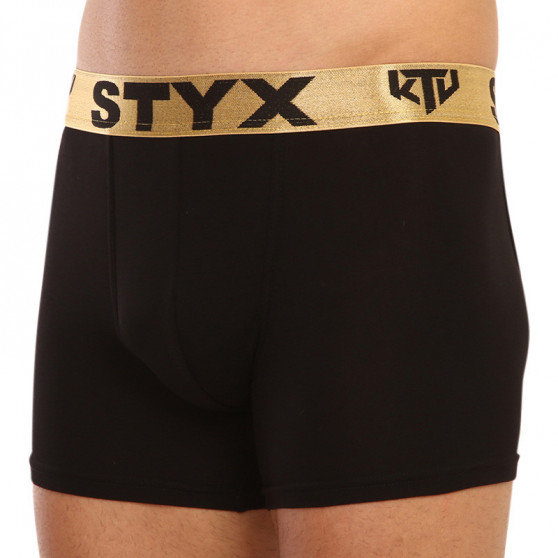 Bokserki męskie Styx / KTV długie sportowe elastyczne czarne - złota guma (UTZ960)