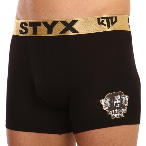 Bokserki męskie Styx / KTV długie sportowe elastyczne czarne - złota guma (UTZL960)