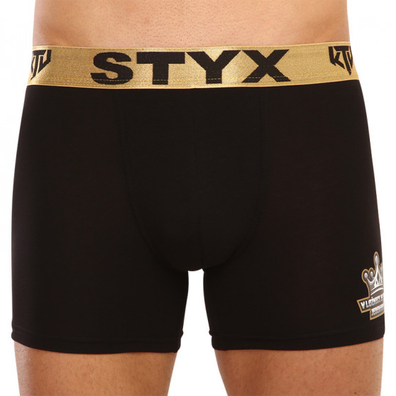 Bokserki męskie Styx / KTV długie sportowe elastyczne czarne - złota guma (UTZK960)