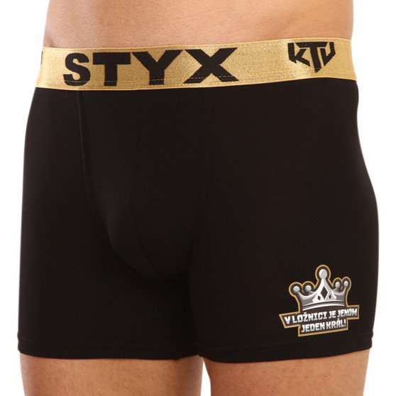 Bokserki męskie Styx / KTV długie sportowe elastyczne czarne - złota guma (UTZK960)