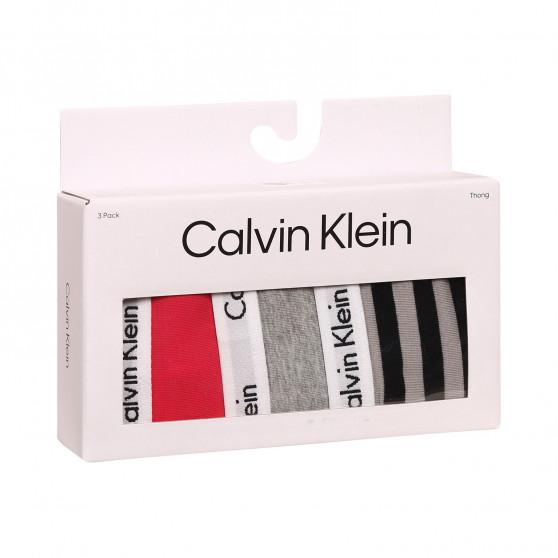 3PACK stringi damskie Calvin Klein ponadwymiarowyd wielokolorowe (QD3800E-658)