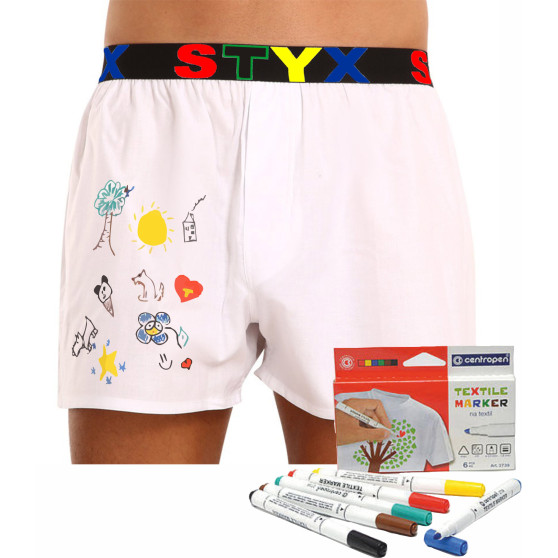 Bokserki męskie Styx guma sportowa biała + znaczniki tekstylne (BF1061)