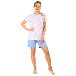 Krótka piżama damska Molvy w niebieskie i różowe paski
