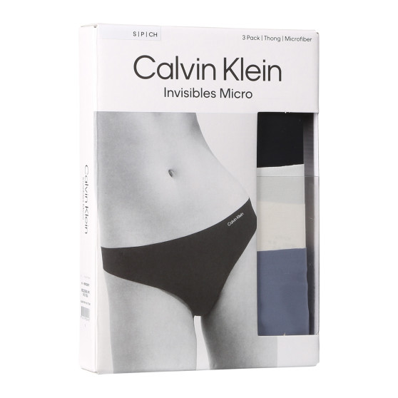3PACK stringi damskie Calvin Klein bezszwowe wielokolorowe (QD3558E-NP0)
